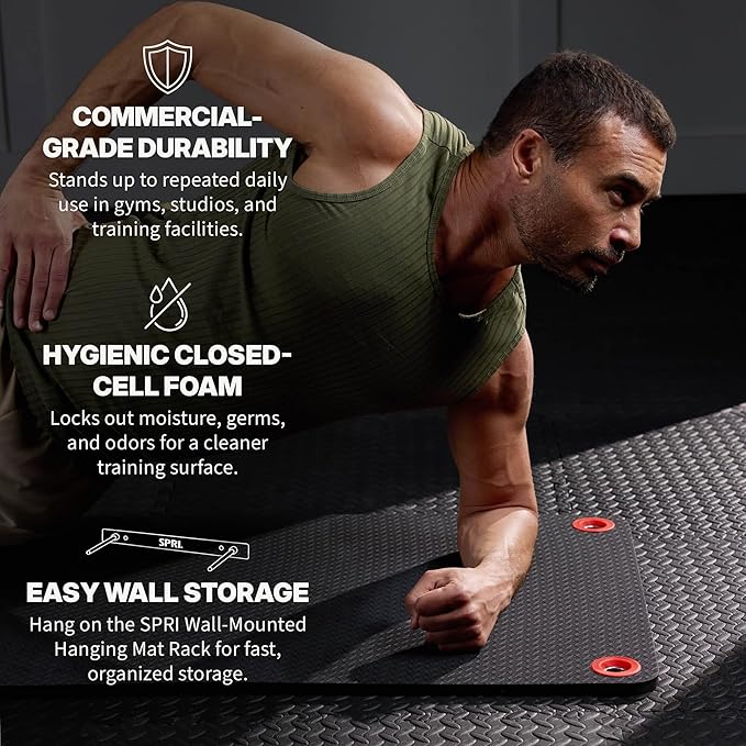 SPRI Hanging Exercise Mat, Fitness & Yoga Mat for Group Fitness Classes, Commercial Grade Quality with Reinforced Holes