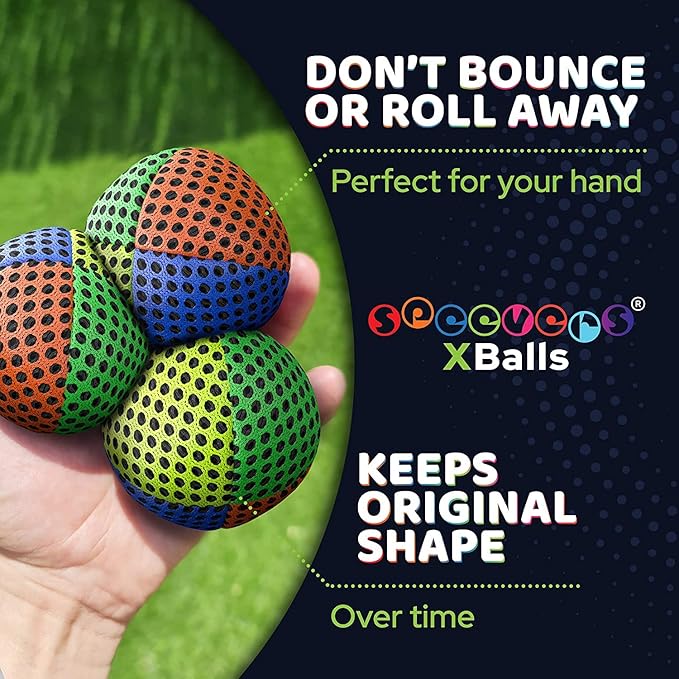 speevers Juggling Balls for Beginners and Professionals Set of 3, 14 Colors Available, 2 Layers of Net and Carry Case, Xballs Juggling Balls (Orange Green Yellow Blue, 3.9 oz)