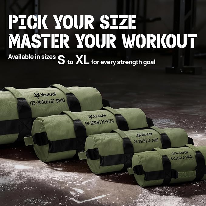Yes4All Sandbags for Working Out, Adjustable Sand Bags for Weight Training with Handles, Multiple Colors & Sizes 5-200lbs