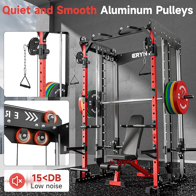 Smith Machine, 2600 LBS Capacity Power Rack for Home Gym Garage, All-in-One Power Cage with Cable Crossover, Heavy-Duty Squat Rack with LAT Pulldown & Pull-Up Bar, 84'' Home Gym Equipment