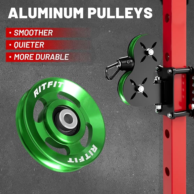 RitFit Aluminum Pulley Wheel for Gym Equipment, 6PCS Set Power Rack Pulley Attachment, 90mm Aluminum Alloy Bearing Gym Pulley Wheel for Home Gym