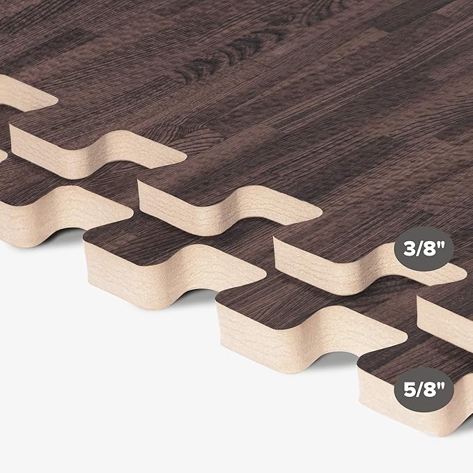 Forest Floor 3/8 Inch Thick Printed Foam Tiles, Premium Wood Grain Interlocking Foam Floor Mats, Anti-Fatigue Flooring – Stylish Flooring Solution