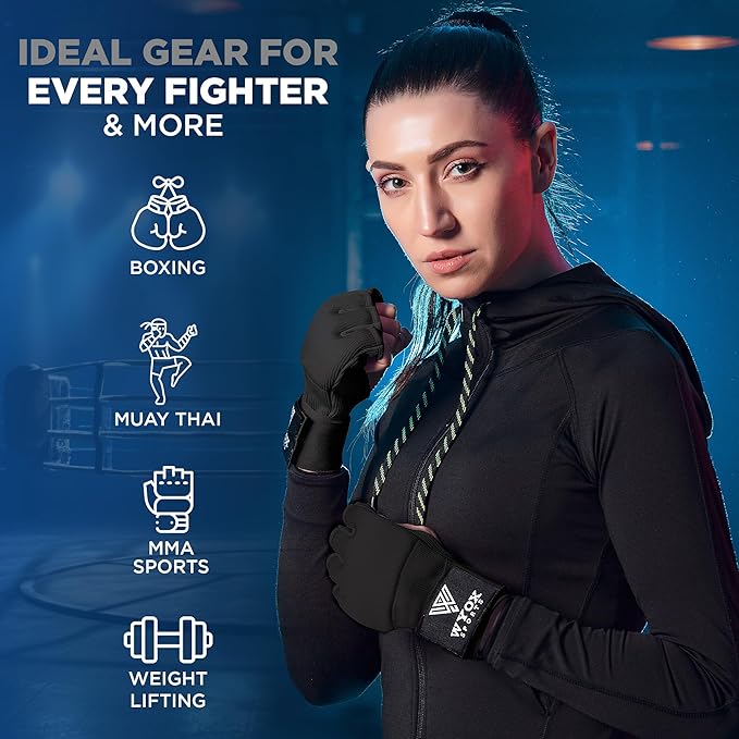 WYOX Gel Boxing Hand Wraps Inner Gloves for Men & Women – 80cm Quick Wrist Strap, Padded Knuckle Support, Fingerless MMA Muay Thai Kickboxing Wraps for Training, Punching & Martial Arts