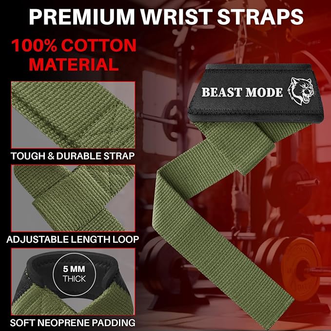 TECEUM Lifting Straps for Weightlifting Gym Strength Training - Wrist Straps with Neoprene Padded Cotton - Men & Women – Ideal for Powerlifting, Bodybuilding & Deadlifts