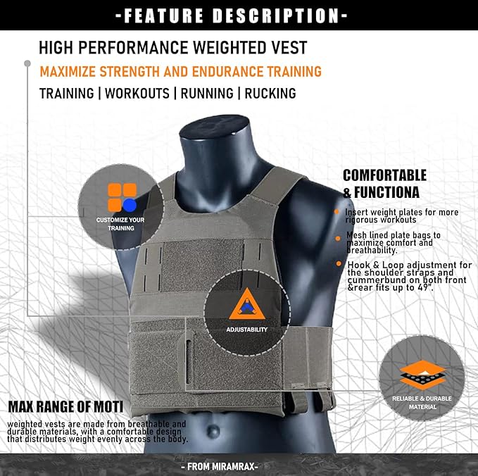 Weighted Vest for Men and Women Adjustable Weight Vests Low Profil Vest Quick Release Strength and Endurance Training Fitness Tactical Running Workouts