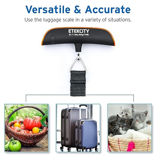 Etekcity Luggage Scale, Travel Essentials, Digital Weight Scales for Travel Accessories, Portable Handheld Scale with Temperature Sensor, Rubber Paint, 110 Pounds, Battery Included,Orange