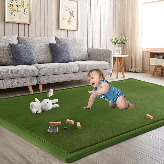 Baby Play Mat for Floor Nursery Muscle Mat Area Playroom Rug 39"x59" Memory Foam 1.3" Thick Crawling Mat for Babies,Toddlers, Infants,Kids (Moss Green)