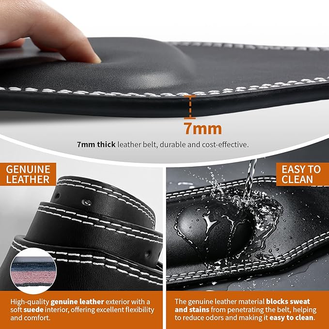 7mm Genuine Leather Weightlifting Belt, 4”& 6”Width, Double Prong Power Belt for Gym Bodybuilding, weightlifting, powerlifting, squats and deadlifts