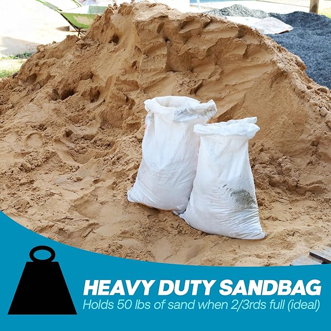 Sand Bags with Ties 14" x 26" - Sand Bags for Flooding, Woven Polypropylene Sandbags, 50 lbs Capacity, 14x26 inches, White
