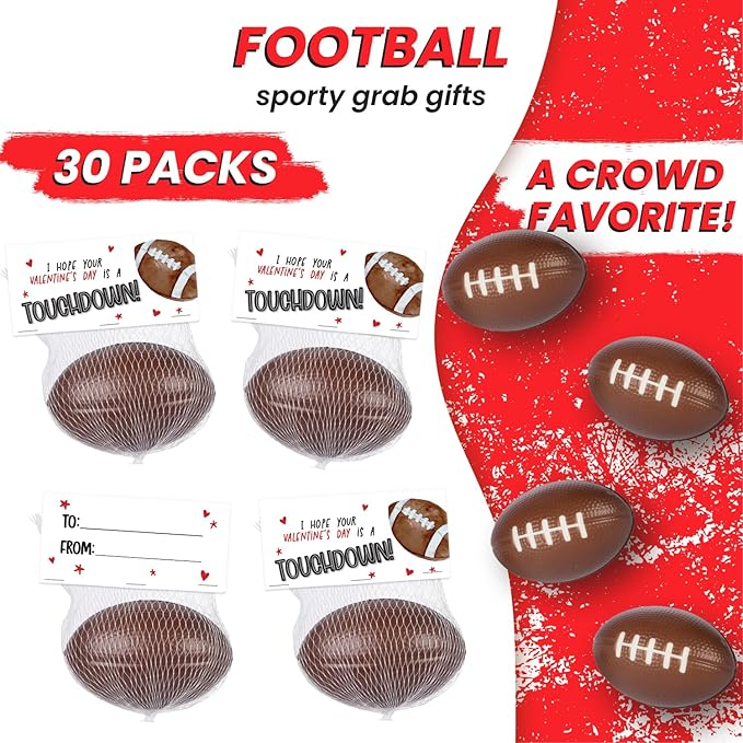 Football Valentines Sports Balls - Valentine's Day Cards for Kids School Classroom - Valentine's Day Gifts for Kids Class Exchange