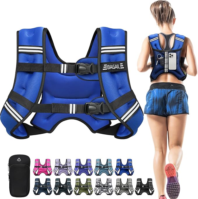 BAGAIL Comfort-Fit Weighted Vest for Woman, Even Weight Distribution, Faster Weight Loss, No-Chafe or Bounce for Walking & Running with Detachable Phone Pouch & Reflective Stripes (Available 5-30lbs)