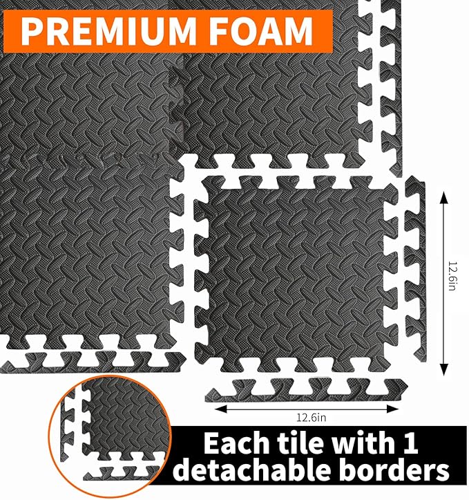 Gym Mats for Home Gym, 18 PCS Interlocking Foam Floor Tiles, EVA Workout Mats 12.6"x12.6"x0.4", Anti-Slip Exercise Mat Tiles, Puzzle Gym Flooring for Home, Garage, Fitness Equipment