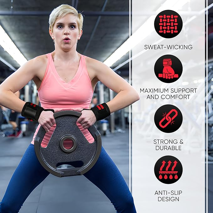 Weight Lifting Wrist Wraps – 18” Cotton Wrist Support with Thumb Loop – Gym Straps for Workout Powerlifting Weightlifting Fitness Strength Training, Stiff Wrist Straps