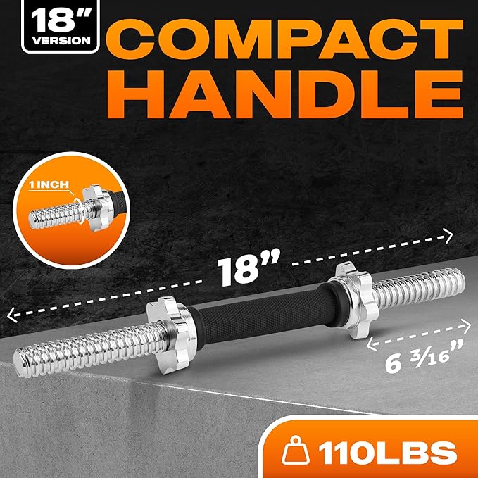 Yes4All Threaded Dumbbell Handles, Build Your Own Secure 14/16/18/24 Inch Dumbbell Bar Pair, Fit 1”–1.15” Plates Adjustable for Strength Progress, Non-Slip Star-Lock Collars, Tight Grip