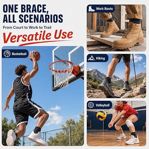 Ankle Brace for Sprain & Sports – 3-Point Support System, No Pressure Comfort Even After Hours, Figure-8 Stability, Easy Hook & Loop Fit for Running, Basketball & Work, L
