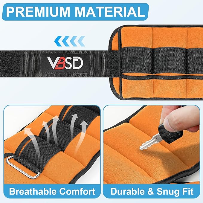 VBSD Adjustable Ankle Weights for Men Women, 2 4 6 8 10 lbs 1 Pair Leg Weight Straps, Weighted Ankle Weight Set with Removable Sandbags for Walking Running Yoga Physical Therapy Gym Home Workout