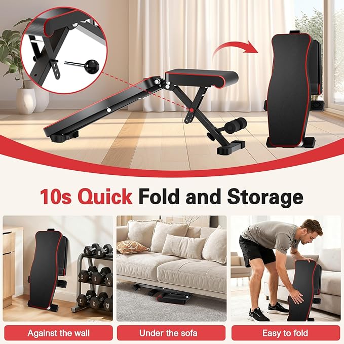 ALSO GO Adjustable Weight Bench, Workout Benches with Leg Extension & Extended Headrest, Foldable Incline Decline Bench Press, Roman Chair, Full Body Strength Training Equipment for Home Gym