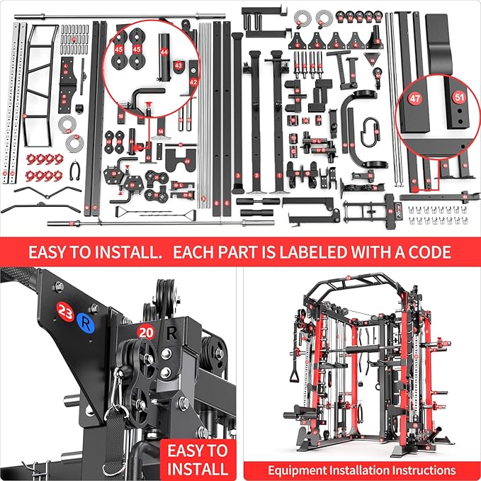 Multi-Purpose Squat Rack,Smith Machine Weight Rack Set with Cable Crossover System, Home Gym Power Racks, Power Racks and Packages