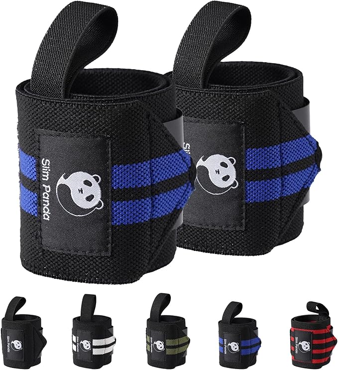 Slim Panda Wrist Wraps for Powerlifting & Weightlifting - Adjustable 18" Straps with Thumb Loops | Heavy Duty Wrist Support for Deadlift, Bench Press, Squats, 1 Pair