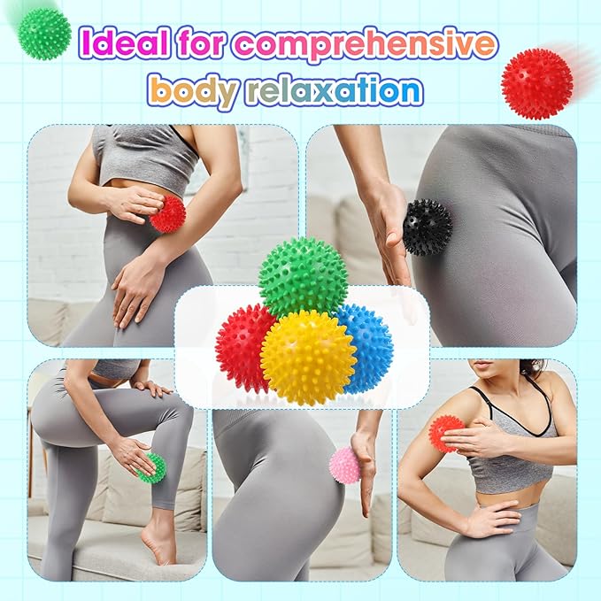 Liliful 36 Pcs Spiky Massage Balls for Feet, Back, Hand Massage Roller Squeeze Balls Plantar Fasciitis Ball Bulk for Foot Hand Trainer Therapy, 10 Colors 3 Inch Multipack