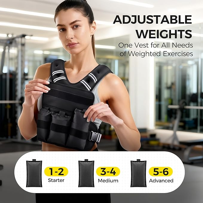PACEARTH Adjustable Weight Vest 4-10lbs / 11-20lbs / 20-32lbs X-Shape Weighted Vest for Women and Men, Home Workout Ironsand Vest with Zipper Pouch and 6 Weight Packs, Available in Pink, Gray, Black