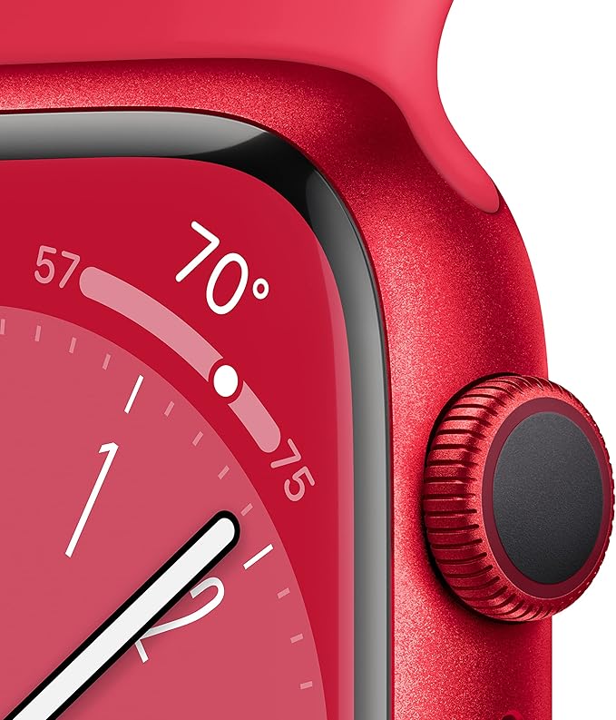 Apple Watch Series 8 [GPS 41mm] Smart Watch w/ (Product) RED Aluminum Case with (Product) RED Sport Band - M/L. Fitness Tracker, Blood Oxygen & ECG Apps, Always-On Retina Display, Water Resistant