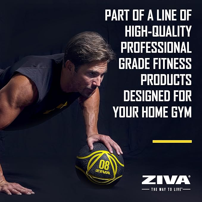 ZIVA Medicine Ball – Durable Rubber Weighted Ball with Easy-Grip Textured Shell for Core, Balance and Strength Training – Commercial Quality (Black, 4–20 lb)