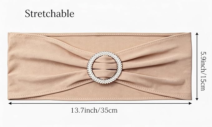 Pack of 50PCS Spandex Chair Sashes Bows Elastic Chair Cover Bands Slider Buckles for Wedding Reception Banquet Bridal Shower Decorations - Nude/Camel/Khaki