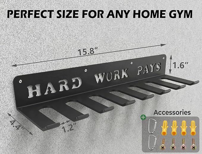 WIPHANY Home Gym Accessories Organization Storage Rack Equipment For Home 8 Hook Wall Hanger Display Gear Barbells Resistance Bands Jump Ropes Lifting Belt Hanger Accessories Hardware Included