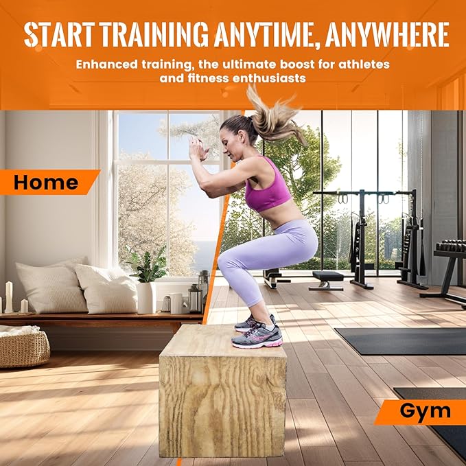 CAELUM 3-in-1 Wooden Plyo Box – Non-Slip Jump Box for Home & Gym, Heavy-Duty 400lbs Plyometric Box for Step-Ups, Squats, Strength & Agility Training