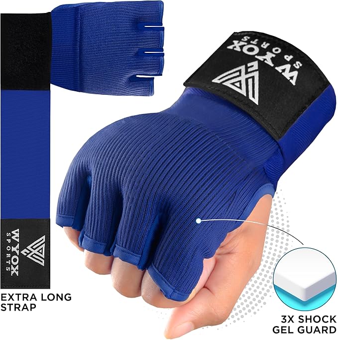 WYOX Gel Boxing Hand Wraps Inner Gloves for Men & Women – 80cm Quick Wrist Strap, Padded Knuckle Support, Fingerless MMA Muay Thai Kickboxing Wraps for Training, Punching & Martial Arts