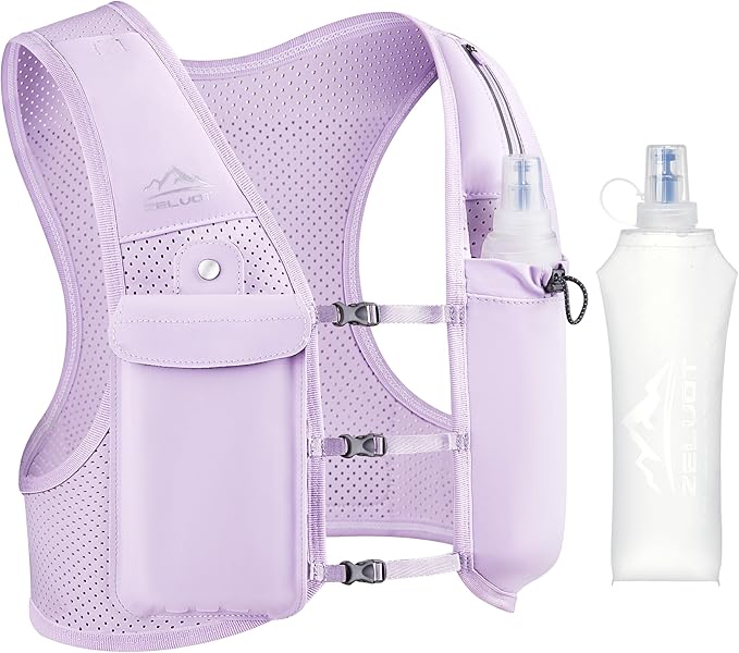 Running Vest for Women Men, USA Original Patent, Adjustable Chest Straps Running Hydration Vest with 500ml Soft Flask, Lightweight Reflective Hydration Backpack for Marathon