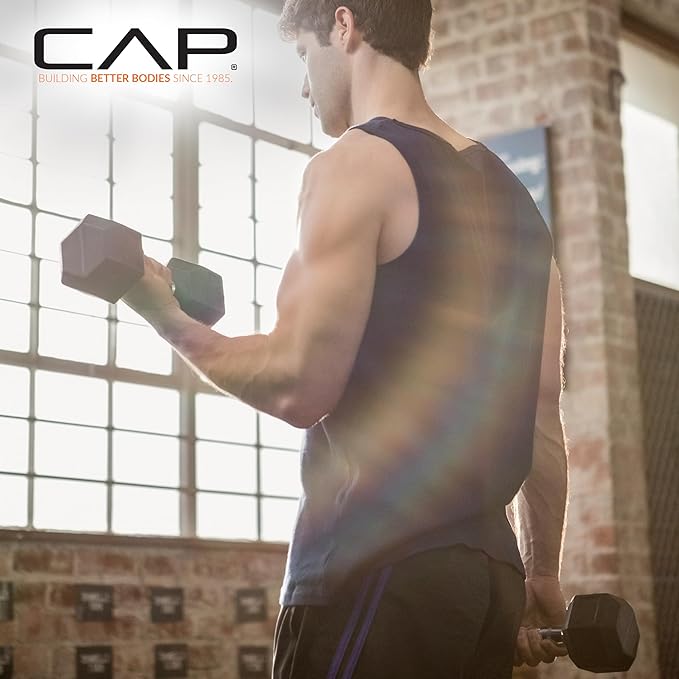 CAP Barbell Rubber Coated Hex Dumbbell Set with Vertical Rack | 100-300 lbs Free Weights Dumbbells Set for Home Gym | Multiple Options