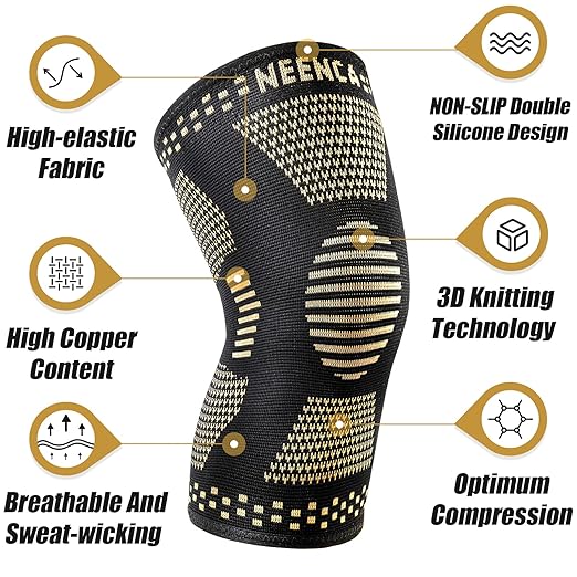 NEENCA Copper Knee Braces for Knee Pain Relief - 2 Pack Knee Sleeves Set for Women & Men, Knee Compression Sleeves with Copper Ions Infused Fiber for Sports, Workout, Arthritis, Meniscus Tear, ACL,PCL
