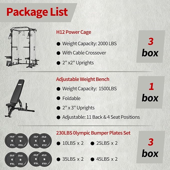 JEEKEE Power Cage with Cable Crossover System, 2000LB Multi-Function Power Rack with Independent Dual Pulleys, LAT Pulldown Seat Cushion, 20+ Attachments Squat Rack for Home Gym Workout,Black