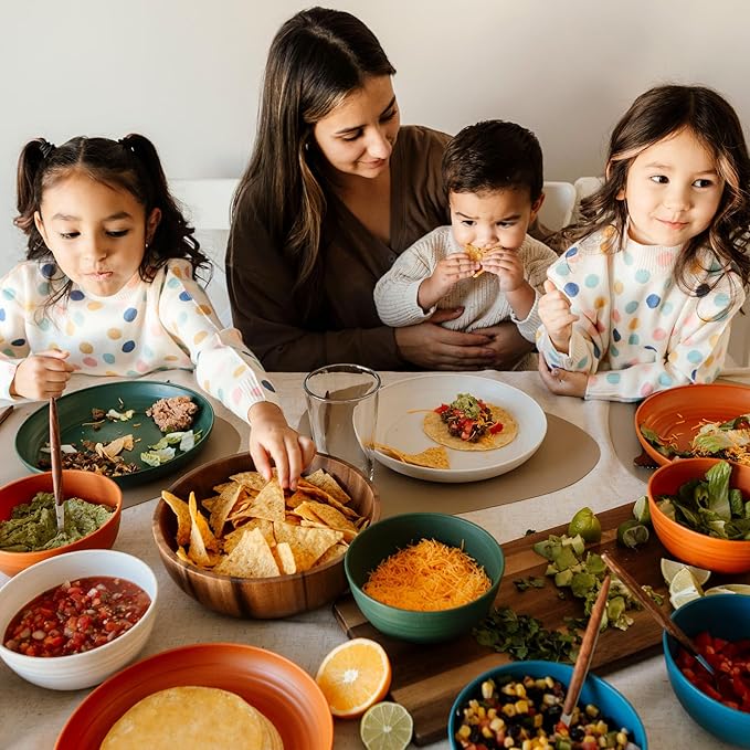 Nook Theory 8-Pack Reusable Wheat Straw Plates Set - Non Toxic and Non Plastic Dinner Plates for Kids and Adults, Lightweight Unbreakable Plate, Microwave Safe and Dishwasher Safe (Coral 9")