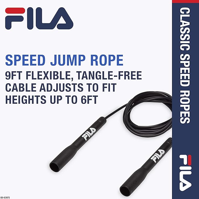 FILA Accessories Speed Jump Rope - 9ft Classic Fitness Jumping Rope | Adjustable Tangle-Free Cable & Extended Grip Handles | Cardio Endurance Training for Women, Men