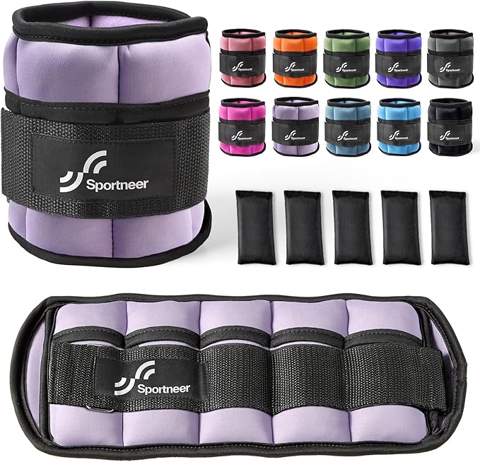 Sportneer Adjustable Ankle Weights Set - 1 Pair (2-10 lbs) Removable Sandbags for Women & Men, Comfortable Neoprene Leg Weights for Walking, Running, Pilates, Yoga, Home Workout & Physical Therapy