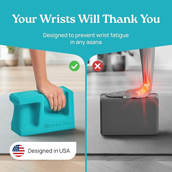 PRO Yoga Blocks | Ergonomic Yoga Block 2 Pack for Wrist Comfort and Support | EVA Foam Exercise Blocks, 2x Knee Pads & Yoga Strap | Pilates Block Set | Bricks to Eliminate Wrist Pain