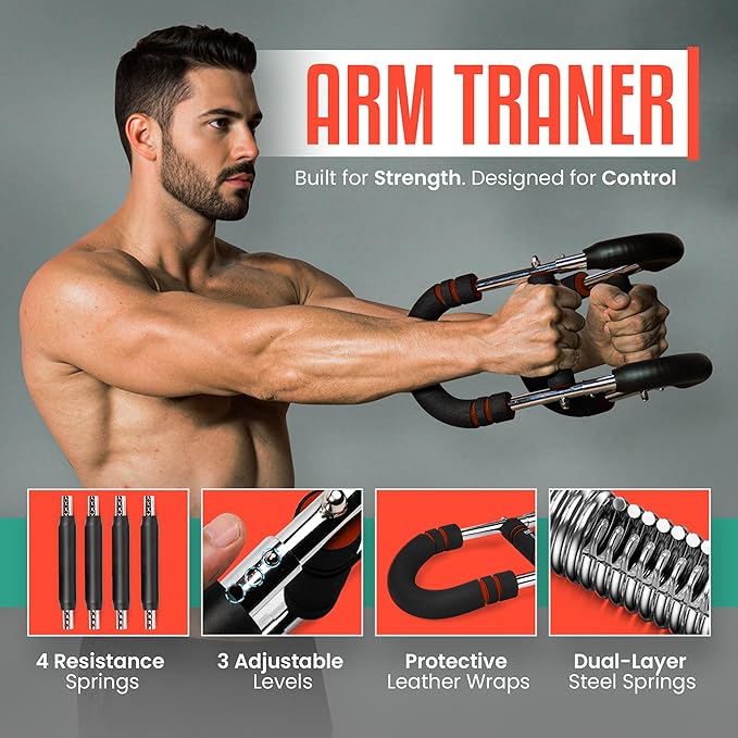 Twister Arm Trainer 4 Adjustable Springs (30-110lbs), Strength Training Equipment, Chest and Arm Trainer for Men & Women, Chest Expander, Portable Gym Equipment & Carry Bag, at Home Workout Exercise