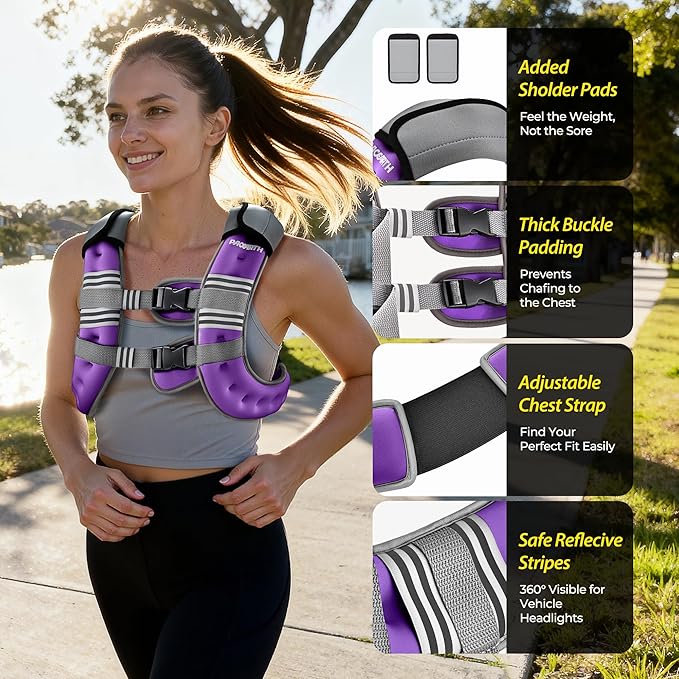 PACEARTH Weighted Vest,6lb/8lb/10lb/12lb/16lb/20lb/25lb/30lb Weight Vest with Reflective Stripe, Body Weight Vests for Women, Men, Weight Loss Workout, Strength Training, Running, Walking, Jogging