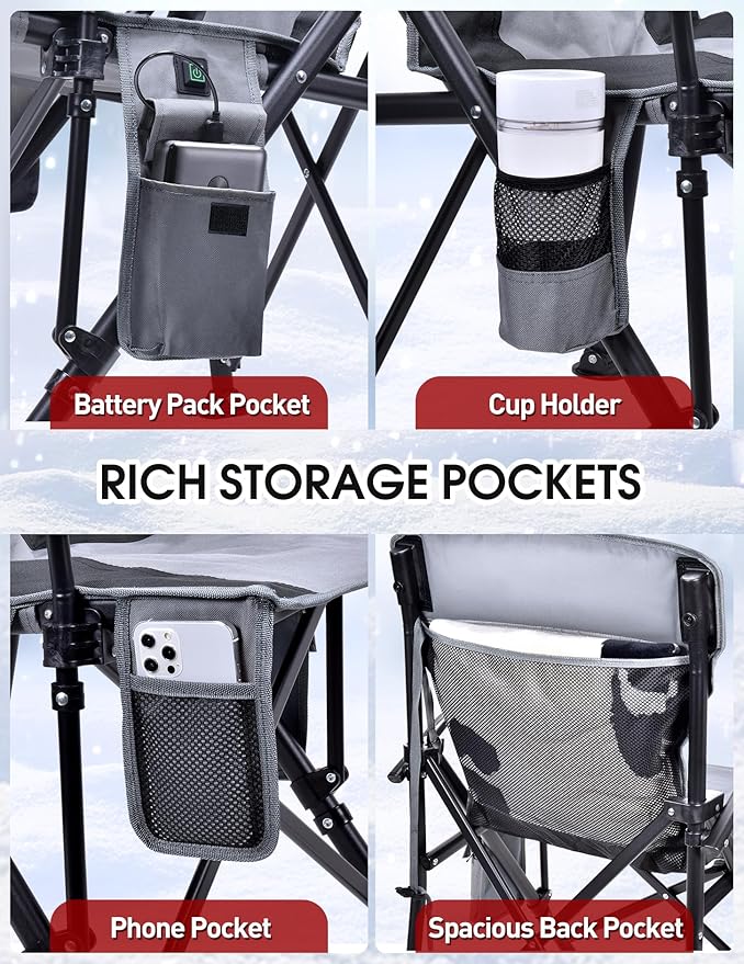 Docusvect Heated Camping Chair - Fully Padded Heated Chairs Outdoor Sports, Battery NOT Included