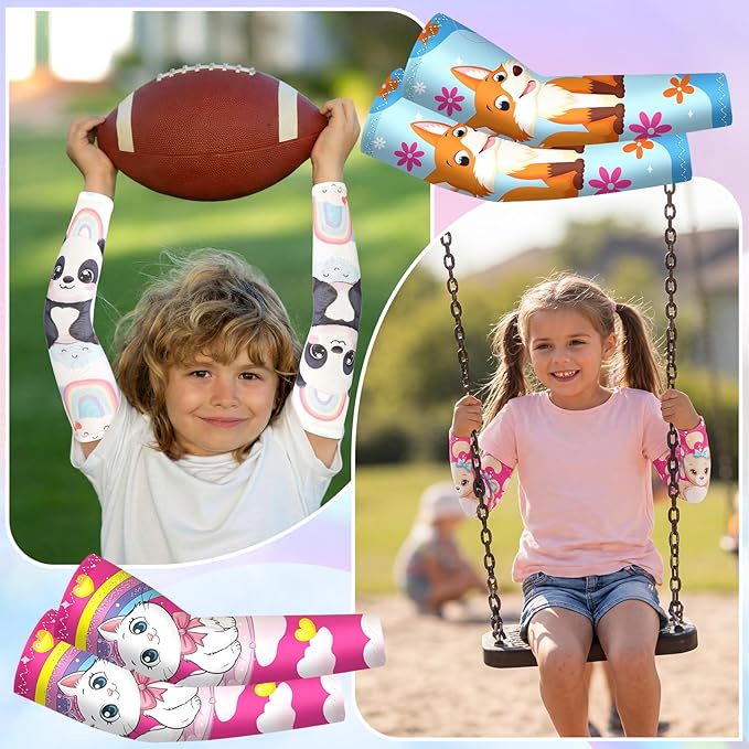 Newcotte 12 Pairs Arm Sleeves for Kids Compression Football Baseball Arm Sleeve Youth UV Protection Breathable Cooling Sleeve