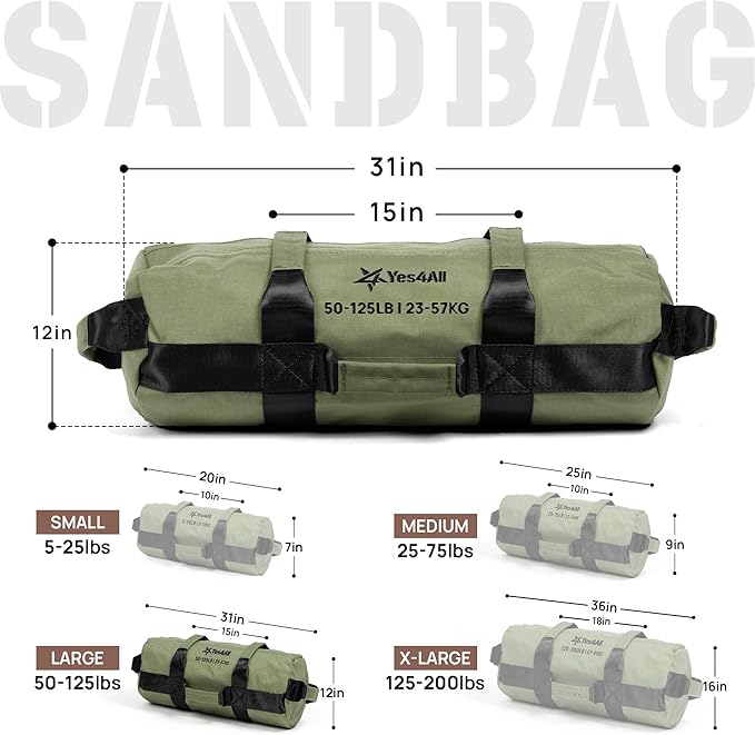 Yes4All Sandbags for Working Out, Adjustable Sand Bags for Weight Training with Handles, Multiple Colors & Sizes 5-200lbs
