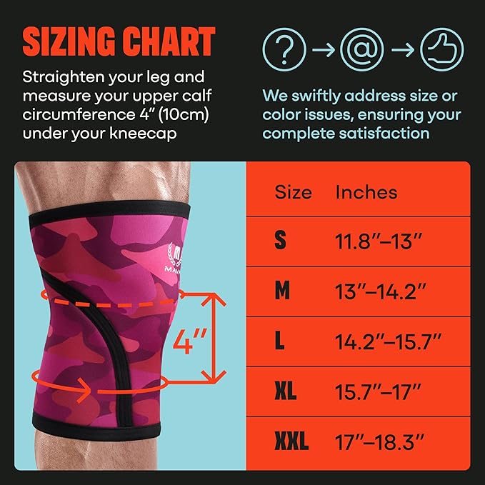 Mava Sports Knee Sleeves Weightlifting Men & Women, 7mm Neoprene Knee Sleeves for Women and Men, Ideal for Cross Training WOD, Squats, Powerlifting