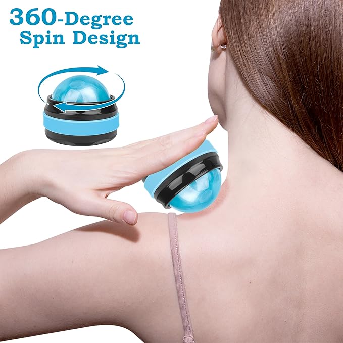 Coolrunner Massage Ball, Manual Roller Massager, 2-Pack Handheld Self Massage Therapy and Relax Full Body Tools for Sore Muscles, Shoulders, Neck, Arms, Legs, Back, Foot, Body (Blue+Pink)