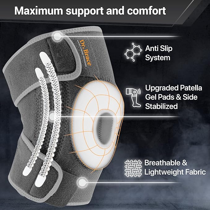 DR. BRACE ELITE Knee Brace with Side Stabilizers & Patella Gel Pads for Maximum Knee Pain Support and fast recovery for men and women-Please Check How To Size Video (Moon, Large)