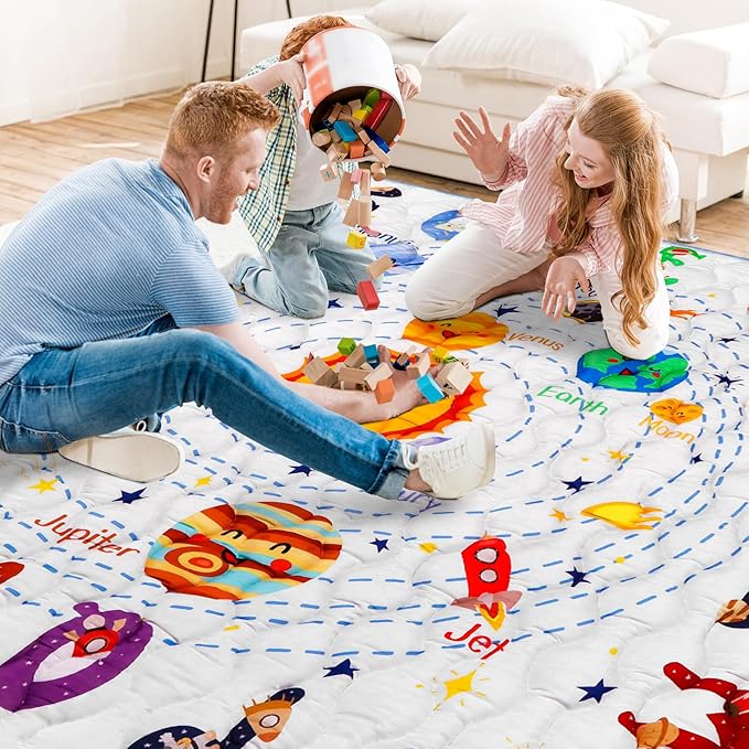 Solar System Baby Gyms Playmats for Playpen 71"×59" Giant Space Rug Planets, ABC Alphabet Learning Mat for Toddlers Thicken Soft Padding Foam Playmats Crawling Mat Kid Play Mats Pad