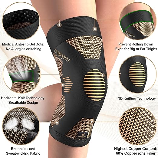 NEENCA Copper Knee Brace for Women and Men, Knee Compression Sleeve for Knee Pain, Arthritis, ACL, Meniscus Tear, Joint Pain Relief, Knee Support for Running, Working Out, Fitness, Weightlifting -Pair