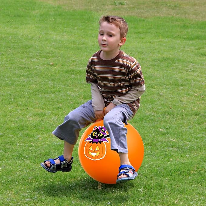 PlayZap Hopper Balls for Kids 3-8, Orange 18 Inches Bouncy Ball with Handle, Inflatable Bouncing Jumping, Hippity Hop Toys Girls Boys Gifts